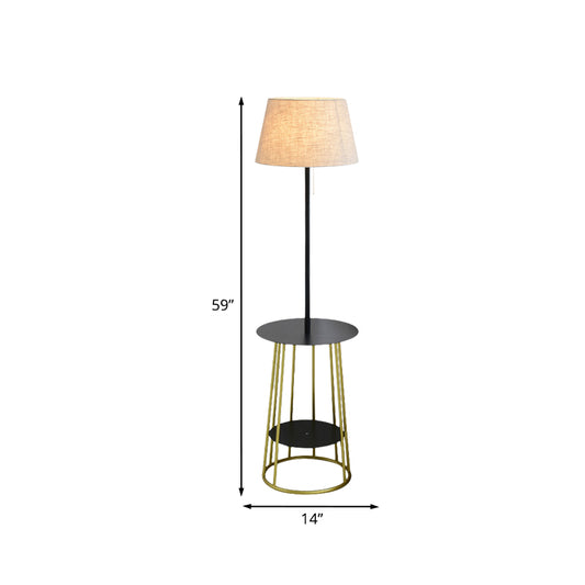 Fabric Barrel Shade Standing Table Lamp Modernist Single Black and Gold Finish Floor Light with Pull Chain Clearhalo 'Floor Lamps' 'Lamps' Lighting' 960065