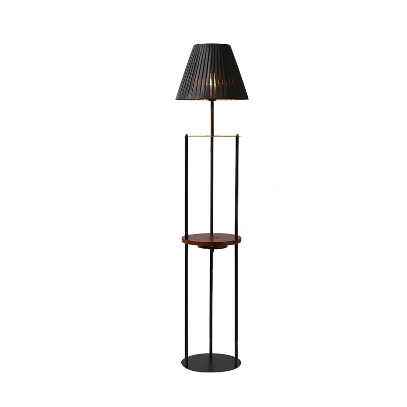 Pleated Fabric Conic Floor Table Light Contemporary 1 Light Black Standard Lamp for Bedside Clearhalo 'Floor Lamps' 'Lamps' Lighting' 960068