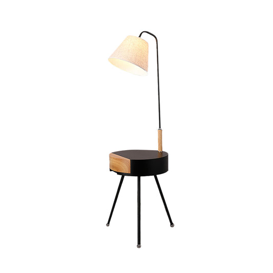 Tripod Table Floor Lighting Modern Metallic Single Head Black/Grey/White and Wood Stand Lamp with Fabric Shade Clearhalo 'Floor Lamps' 'Lamps' Lighting' 960071