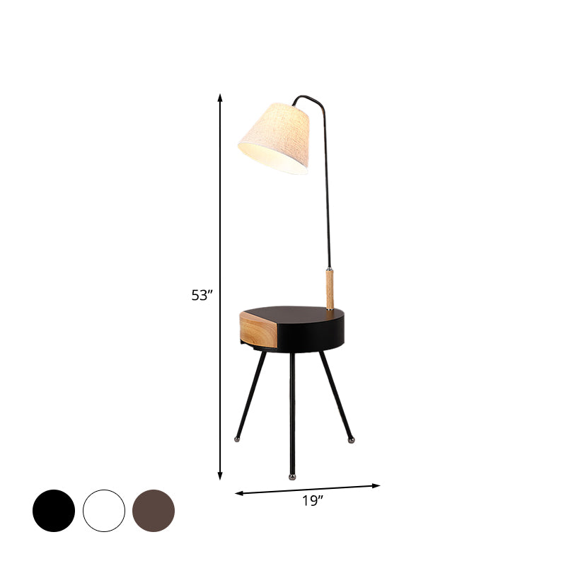 Tripod Table Floor Lighting Modern Metallic Single Head Black/Grey/White and Wood Stand Lamp with Fabric Shade Clearhalo 'Floor Lamps' 'Lamps' Lighting' 960073