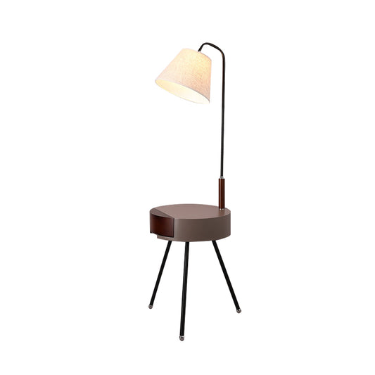 Tripod Table Floor Lighting Modern Metallic Single Head Black/Grey/White and Wood Stand Lamp with Fabric Shade Clearhalo 'Floor Lamps' 'Lamps' Lighting' 960081