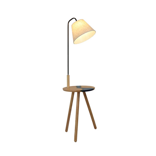 Modern Single Floor Table Light with Fabric Shade White Conical Wood Standing Lamp Clearhalo 'Floor Lamps' 'Lamps' Lighting' 960092