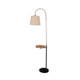 Flaxen Barrel Shade Floor Lighting Minimalist Single Head Fabric Standard Lamp with Round Wooden Panel Clearhalo 'Floor Lamps' 'Lamps' Lighting' 960096