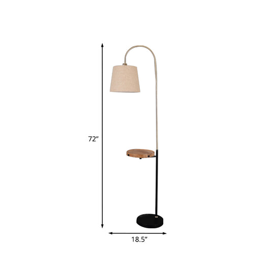 Flaxen Barrel Shade Floor Lighting Minimalist Single Head Fabric Standard Lamp with Round Wooden Panel Clearhalo 'Floor Lamps' 'Lamps' Lighting' 960097