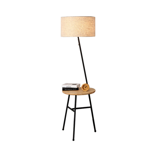 Single Living Room Stand Table Light Modernism Flaxen Floor Lamp with Drum Fabric Shade Clearhalo 'Floor Lamps' 'Lamps' Lighting' 960100
