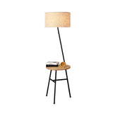 Single Living Room Stand Table Light Modernism Flaxen Floor Lamp with Drum Fabric Shade Clearhalo 'Floor Lamps' 'Lamps' Lighting' 960100
