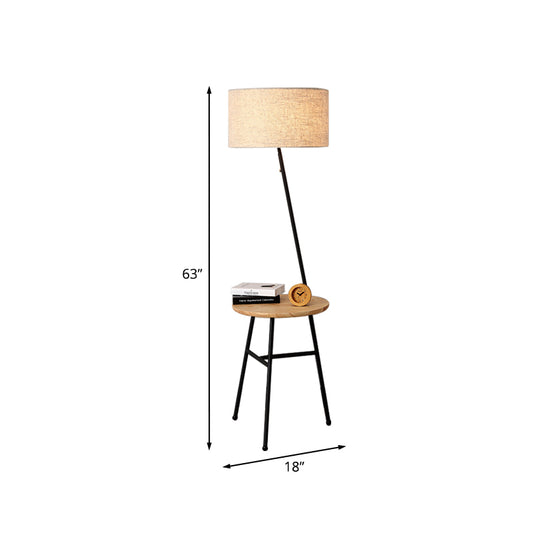 Single Living Room Stand Table Light Modernism Flaxen Floor Lamp with Drum Fabric Shade Clearhalo 'Floor Lamps' 'Lamps' Lighting' 960101