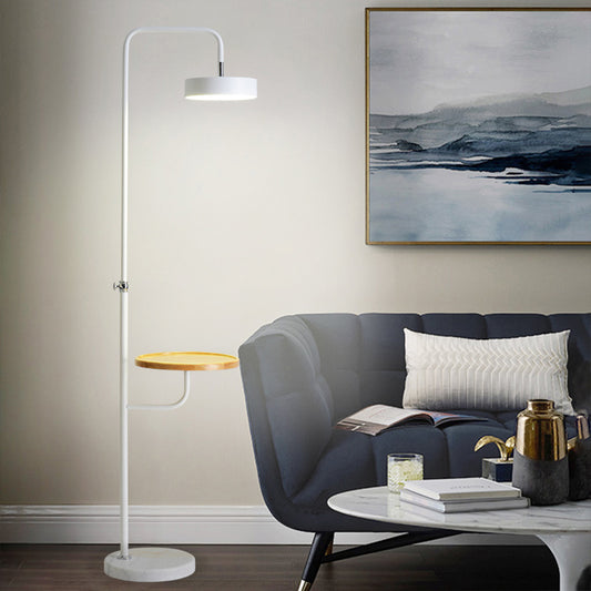 Round Metal Floor Table Lighting Minimalist LED White/Black Standard Lamp with Angled Arm for Bedroom White Clearhalo 'Floor Lamps' 'Lamps' Lighting' 960122