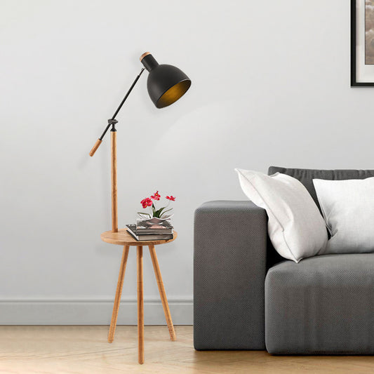 White/Black Finish Domed Floor Table Light Modernist LED Metal Standing Lamp with Adjustable Arm Black Clearhalo 'Floor Lamps' 'Lamps' Lighting' 960130