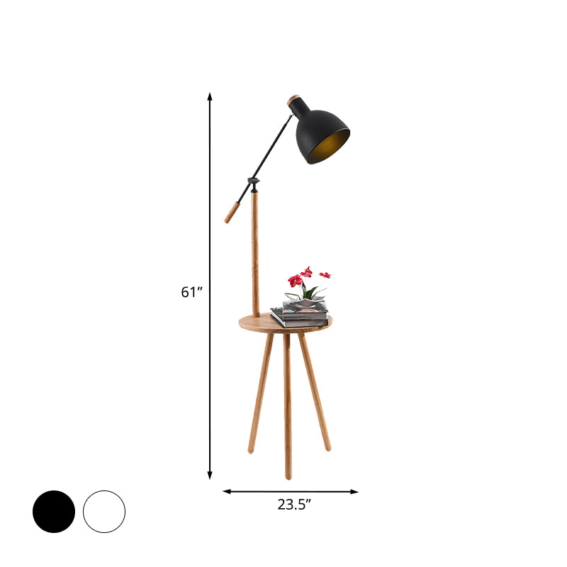 White/Black Finish Domed Floor Table Light Modernist LED Metal Standing Lamp with Adjustable Arm Clearhalo 'Floor Lamps' 'Lamps' Lighting' 960133