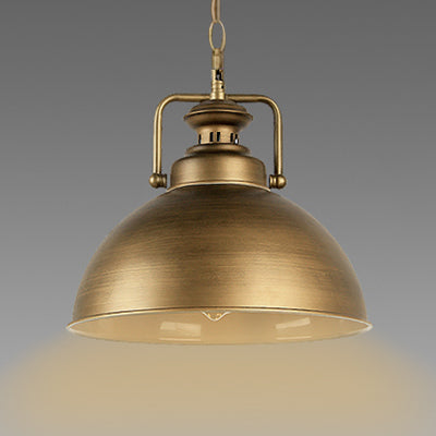 Brushed Brass Domed Pendant Lamp Vintage Retro Metal 1 Light Kitchen Suspension Light with Handle Brushed Brass Clearhalo 'Art Deco Pendants' 'Cast Iron' 'Ceiling Lights' 'Ceramic' 'Crystal' 'Industrial Pendants' 'Industrial' 'Metal' 'Middle Century Pendants' 'Pendant Lights' 'Pendants' 'Tiffany' Lighting' 96057