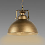 Brushed Brass Domed Pendant Lamp Vintage Retro Metal 1 Light Kitchen Suspension Light with Handle Brushed Brass Clearhalo 'Art Deco Pendants' 'Cast Iron' 'Ceiling Lights' 'Ceramic' 'Crystal' 'Industrial Pendants' 'Industrial' 'Metal' 'Middle Century Pendants' 'Pendant Lights' 'Pendants' 'Tiffany' Lighting' 96057