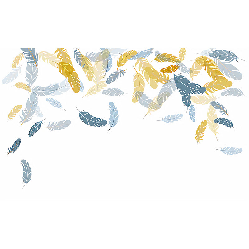 Minimalist Feather Wall Decor Blue and Yellow Living Room Wall Mural, Full Size Clearhalo 'Wall Decor' 'Wall Mural' 961390