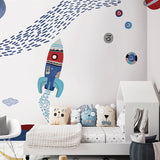 Cute Cartoon Rocket Wall Art for Kid Personalized Size Wall Mural in Red and Blue Clearhalo 'Wall Decor' 'Wall Mural' 961471