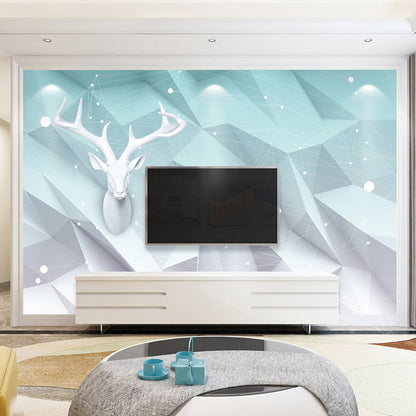 Abstract Geometries and Deer Mural Personalized Size Minimalist Wall Decor for Accent Wall Blue Clearhalo 'Wall Decor' 'Wall Mural' 961500