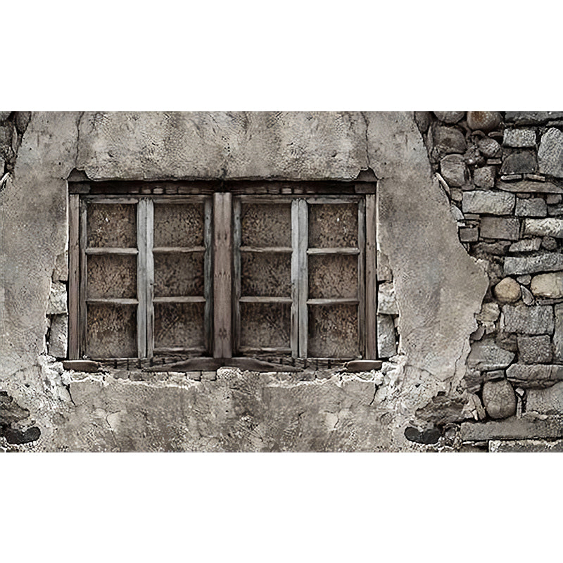 Full Lattice Window Wall Covering Retro Novelty 3D Print Brick Wall Mural in Brown, Made to Measure Clearhalo 'Wall Decor' 'Wall Mural' 961558