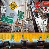 Custom Photo Style Modern Mural for Decoration with Traffic Sign in Multi-Color Clearhalo 'Wall Decor' 'Wall Mural' 961585