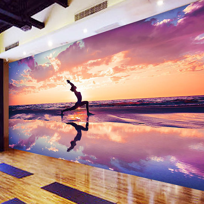 Decorative Yoga and Seashore Mural Non-Woven Fabric Wall Decor for Living Room Clearhalo 'Wall Decor' 'Wall Mural' 961634