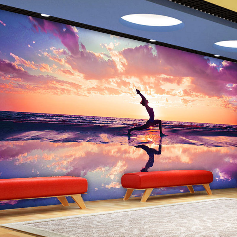 Decorative Yoga and Seashore Mural Non-Woven Fabric Wall Decor for Living Room Clearhalo 'Wall Decor' 'Wall Mural' 961635