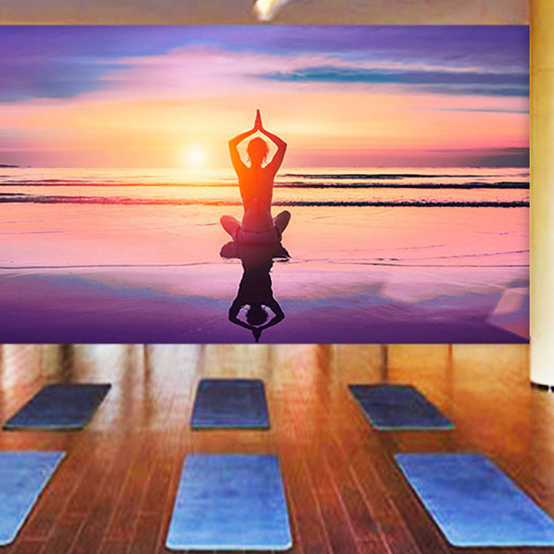 Decorative Yoga and Seashore Mural Non-Woven Fabric Wall Decor for Living Room Orange-Purple A Clearhalo 'Wall Decor' 'Wall Mural' 961638