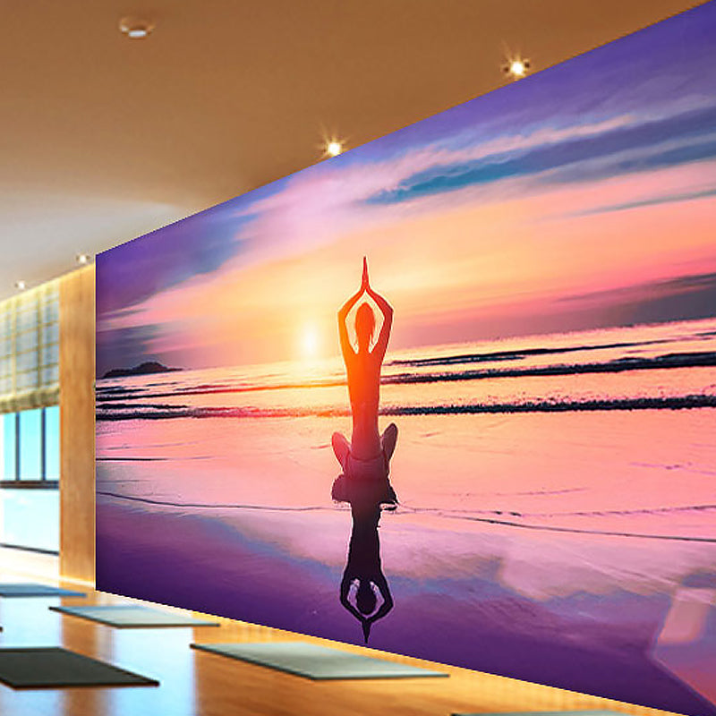 Decorative Yoga and Seashore Mural Non-Woven Fabric Wall Decor for Living Room Clearhalo 'Wall Decor' 'Wall Mural' 961640