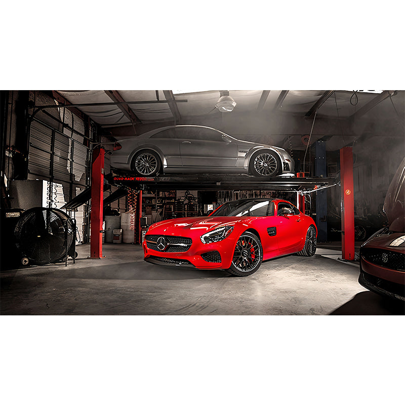 Red Car and Factory Wall Mural Stain-Resistant Wall Art for Car Shop Clearhalo 'Wall Decor' 'Wall Mural' 961660