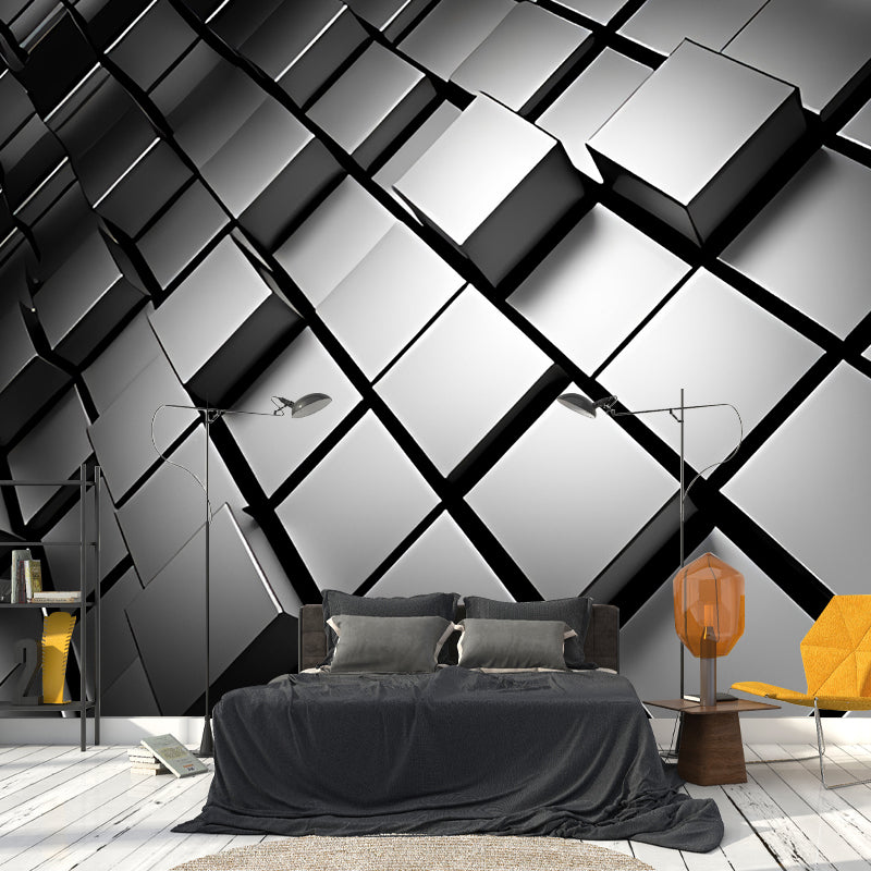 Whole Photo Style Mural Wallpaper with 3D Effect Hexagon in Dark Color for Living Room, Made to Measure Clearhalo 'Wall Decor' 'Wall Mural' 961711