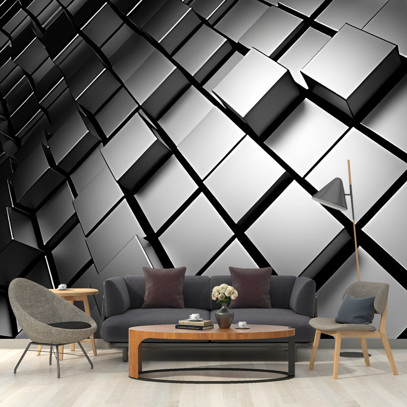 Whole Photo Style Mural Wallpaper with 3D Effect Hexagon in Dark Color for Living Room, Made to Measure Clearhalo 'Wall Decor' 'Wall Mural' 961712