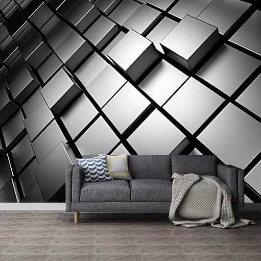 Whole Photo Style Mural Wallpaper with 3D Effect Hexagon in Dark Color for Living Room, Made to Measure Clearhalo 'Wall Decor' 'Wall Mural' 961713