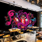 Custom Illustration Industrial Mural Wallpaper for Coffee Shop with Wall Drawing in Pink and Black Clearhalo 'Wall Decor' 'Wall Mural' 961764
