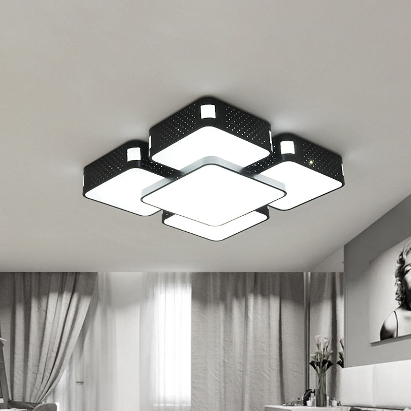 22"/38"/47" W Cube Flush Mount Lamp Modern Acrylic Warm/White Lighting LED Living Room Ceiling Light Fixture in Black/White Black 22" Clearhalo 'Ceiling Lights' 'Close To Ceiling Lights' 'Close to ceiling' 'Flush mount' Lighting' 961925