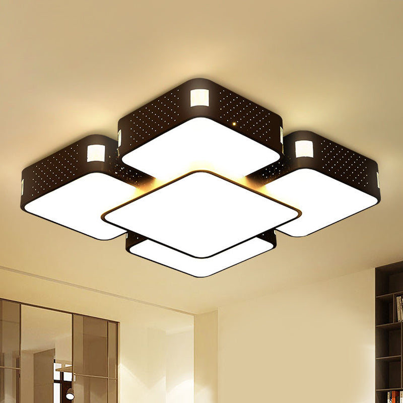 22"/38"/47" W Cube Flush Mount Lamp Modern Acrylic Warm/White Lighting LED Living Room Ceiling Light Fixture in Black/White Clearhalo 'Ceiling Lights' 'Close To Ceiling Lights' 'Close to ceiling' 'Flush mount' Lighting' 961926