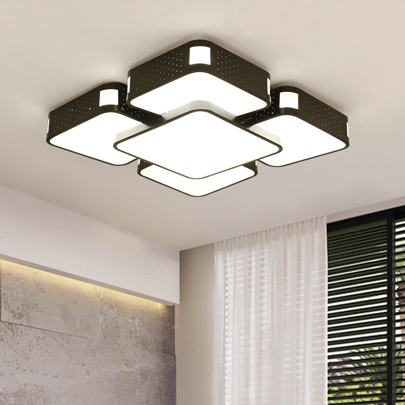 22"/38"/47" W Cube Flush Mount Lamp Modern Acrylic Warm/White Lighting LED Living Room Ceiling Light Fixture in Black/White Clearhalo 'Ceiling Lights' 'Close To Ceiling Lights' 'Close to ceiling' 'Flush mount' Lighting' 961927