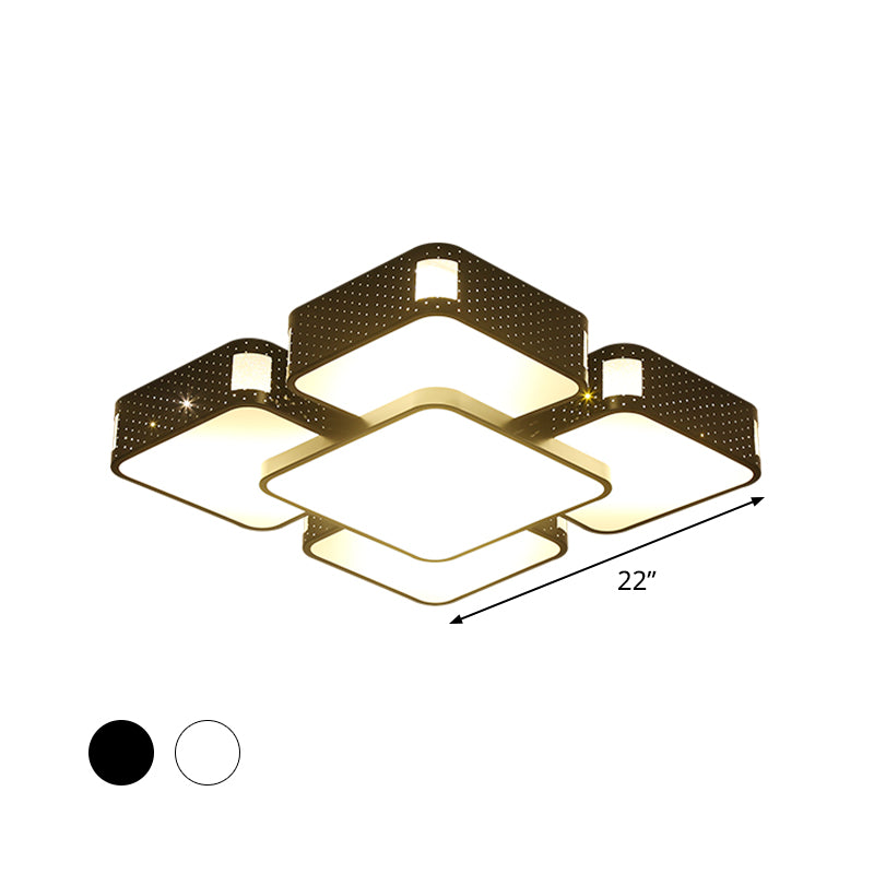 22"/38"/47" W Cube Flush Mount Lamp Modern Acrylic Warm/White Lighting LED Living Room Ceiling Light Fixture in Black/White Clearhalo 'Ceiling Lights' 'Close To Ceiling Lights' 'Close to ceiling' 'Flush mount' Lighting' 961929