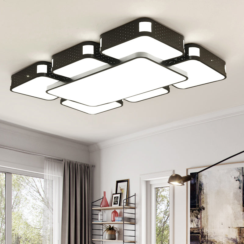 22"/38"/47" W Cube Flush Mount Lamp Modern Acrylic Warm/White Lighting LED Living Room Ceiling Light Fixture in Black/White Black Clearhalo 'Ceiling Lights' 'Close To Ceiling Lights' 'Close to ceiling' 'Flush mount' Lighting' 961930