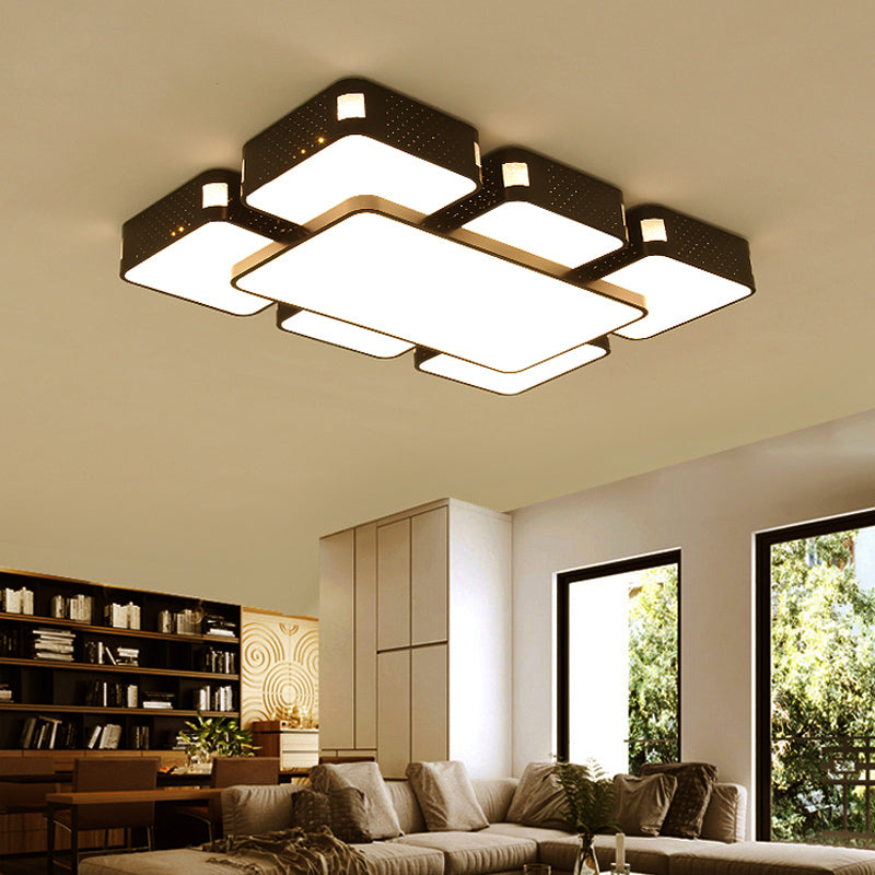 22"/38"/47" W Cube Flush Mount Lamp Modern Acrylic Warm/White Lighting LED Living Room Ceiling Light Fixture in Black/White Clearhalo 'Ceiling Lights' 'Close To Ceiling Lights' 'Close to ceiling' 'Flush mount' Lighting' 961931