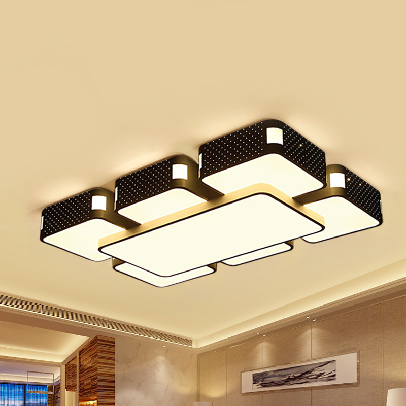 22"/38"/47" W Cube Flush Mount Lamp Modern Acrylic Warm/White Lighting LED Living Room Ceiling Light Fixture in Black/White Clearhalo 'Ceiling Lights' 'Close To Ceiling Lights' 'Close to ceiling' 'Flush mount' Lighting' 961932