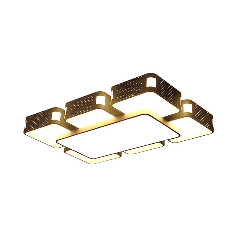 22"/38"/47" W Cube Flush Mount Lamp Modern Acrylic Warm/White Lighting LED Living Room Ceiling Light Fixture in Black/White Clearhalo 'Ceiling Lights' 'Close To Ceiling Lights' 'Close to ceiling' 'Flush mount' Lighting' 961933