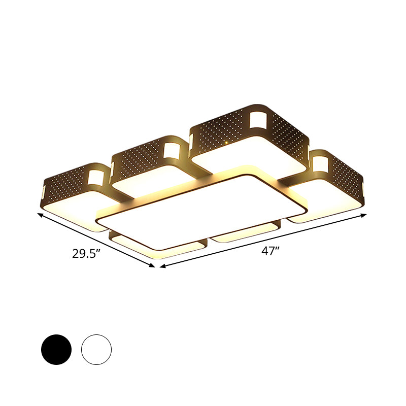 22"/38"/47" W Cube Flush Mount Lamp Modern Acrylic Warm/White Lighting LED Living Room Ceiling Light Fixture in Black/White Clearhalo 'Ceiling Lights' 'Close To Ceiling Lights' 'Close to ceiling' 'Flush mount' Lighting' 961935