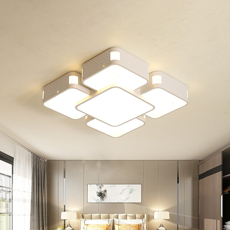 22"/38"/47" W Cube Flush Mount Lamp Modern Acrylic Warm/White Lighting LED Living Room Ceiling Light Fixture in Black/White Clearhalo 'Ceiling Lights' 'Close To Ceiling Lights' 'Close to ceiling' 'Flush mount' Lighting' 961938