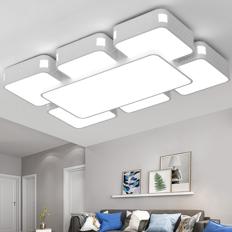 22"/38"/47" W Cube Flush Mount Lamp Modern Acrylic Warm/White Lighting LED Living Room Ceiling Light Fixture in Black/White White Clearhalo 'Ceiling Lights' 'Close To Ceiling Lights' 'Close to ceiling' 'Flush mount' Lighting' 961940
