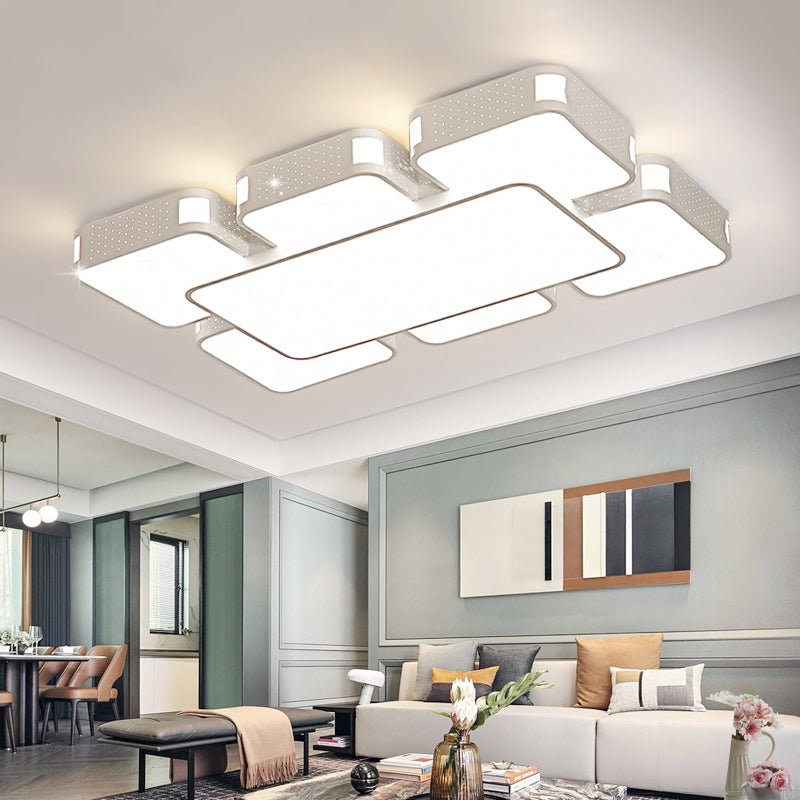 22"/38"/47" W Cube Flush Mount Lamp Modern Acrylic Warm/White Lighting LED Living Room Ceiling Light Fixture in Black/White Clearhalo 'Ceiling Lights' 'Close To Ceiling Lights' 'Close to ceiling' 'Flush mount' Lighting' 961941