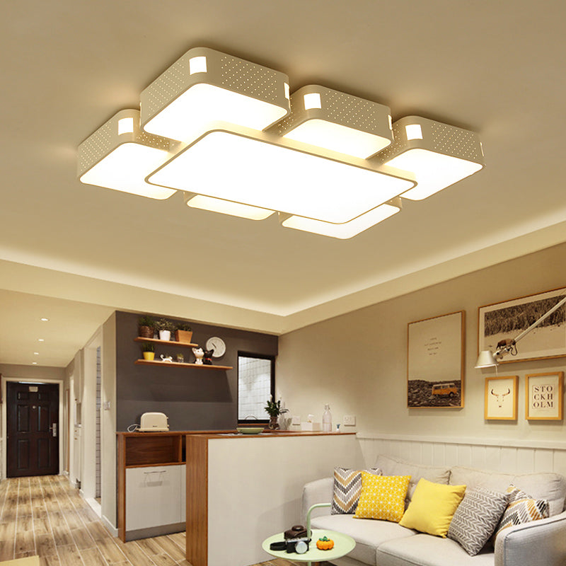 22"/38"/47" W Cube Flush Mount Lamp Modern Acrylic Warm/White Lighting LED Living Room Ceiling Light Fixture in Black/White Clearhalo 'Ceiling Lights' 'Close To Ceiling Lights' 'Close to ceiling' 'Flush mount' Lighting' 961942