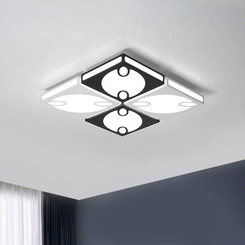 Square Ceiling Mounted Light with Oval Pattern Contemporary Acrylic 19.5"/23.5" W LED Black/White Flush Mount Lamp, Warm/White Light Black Clearhalo 'Ceiling Lights' 'Close To Ceiling Lights' 'Close to ceiling' 'Flush mount' Lighting' 961944