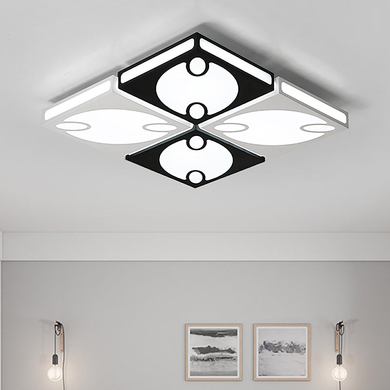 Square Ceiling Mounted Light with Oval Pattern Contemporary Acrylic 19.5"/23.5" W LED Black/White Flush Mount Lamp, Warm/White Light Clearhalo 'Ceiling Lights' 'Close To Ceiling Lights' 'Close to ceiling' 'Flush mount' Lighting' 961945