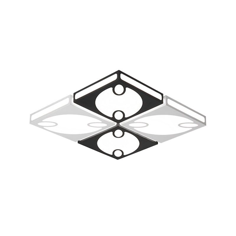 Square Ceiling Mounted Light with Oval Pattern Contemporary Acrylic 19.5"/23.5" W LED Black/White Flush Mount Lamp, Warm/White Light Clearhalo 'Ceiling Lights' 'Close To Ceiling Lights' 'Close to ceiling' 'Flush mount' Lighting' 961946