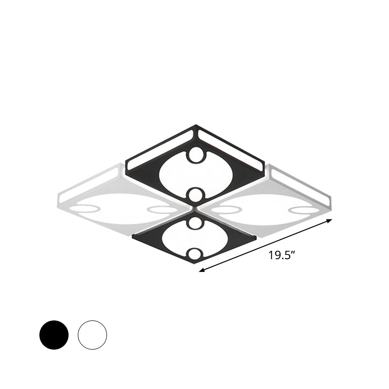 Square Ceiling Mounted Light with Oval Pattern Contemporary Acrylic 19.5"/23.5" W LED Black/White Flush Mount Lamp, Warm/White Light Clearhalo 'Ceiling Lights' 'Close To Ceiling Lights' 'Close to ceiling' 'Flush mount' Lighting' 961948