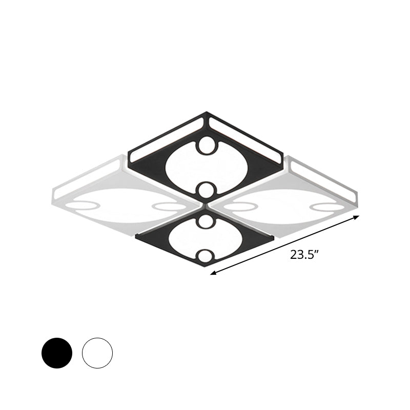 Square Ceiling Mounted Light with Oval Pattern Contemporary Acrylic 19.5"/23.5" W LED Black/White Flush Mount Lamp, Warm/White Light Clearhalo 'Ceiling Lights' 'Close To Ceiling Lights' 'Close to ceiling' 'Flush mount' Lighting' 961949