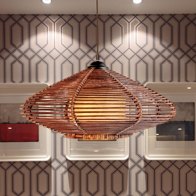 Hand-Woven Rattan Discus Hanging Light Asian Style 1 Head Pendant Lamp in Brown for Restaurant Dining Room Clearhalo 'Ceiling Lights' 'Pendant Lights' 'Pendants' Lighting' 962031