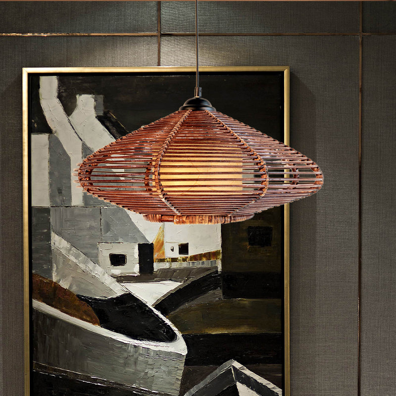Hand-Woven Rattan Discus Hanging Light Asian Style 1 Head Pendant Lamp in Brown for Restaurant Dining Room Clearhalo 'Ceiling Lights' 'Pendant Lights' 'Pendants' Lighting' 962032